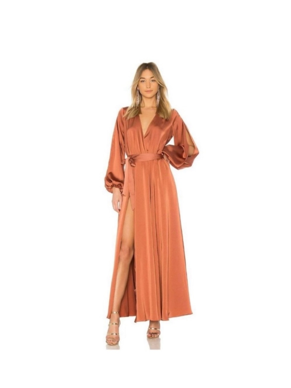 Michael Costello x Revolve Eric Long Sleeve Gown in Bronze